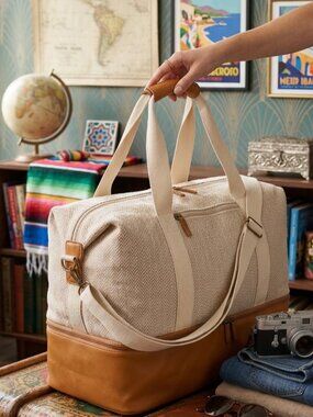 NEW DSW Weekender Duffle Bag Herringbone Canvas Shoe Compartment Boho Travel